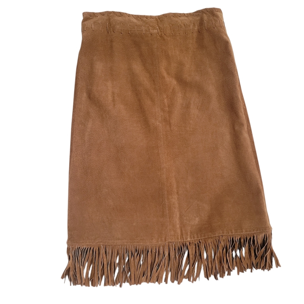 The Keenan Leather Company Suede Fringe Skirt Size EU 38 US 6 Brown Midi - Picture 3 of 8